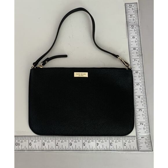 Kate Spade Lolly Newbury Pouch Wallet Wristlet Black Leather Strap Thin Logo - Picture 8 of 14